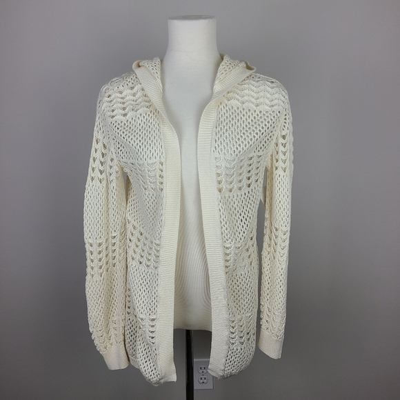 JUSTICE Girls Cream Hooded Open Knit Cardigan Sweater Size 12 - Picture 11 of 15